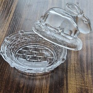 Vintage Williams Sonoma Clear Glass Lidded Rabbit-On-A-Nest